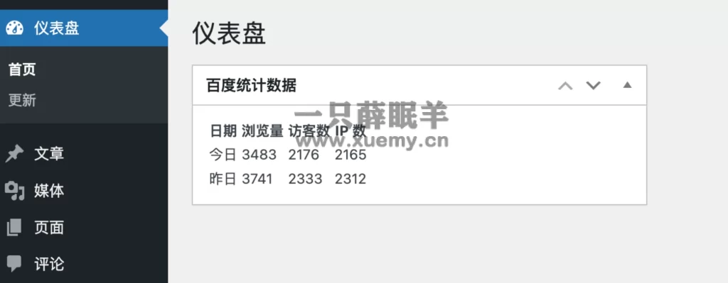 图片[2]-WordPress如何在后台仪表盘增加百度统计小工具，实时显示PV/UV/IP等数据-一只薛眠羊